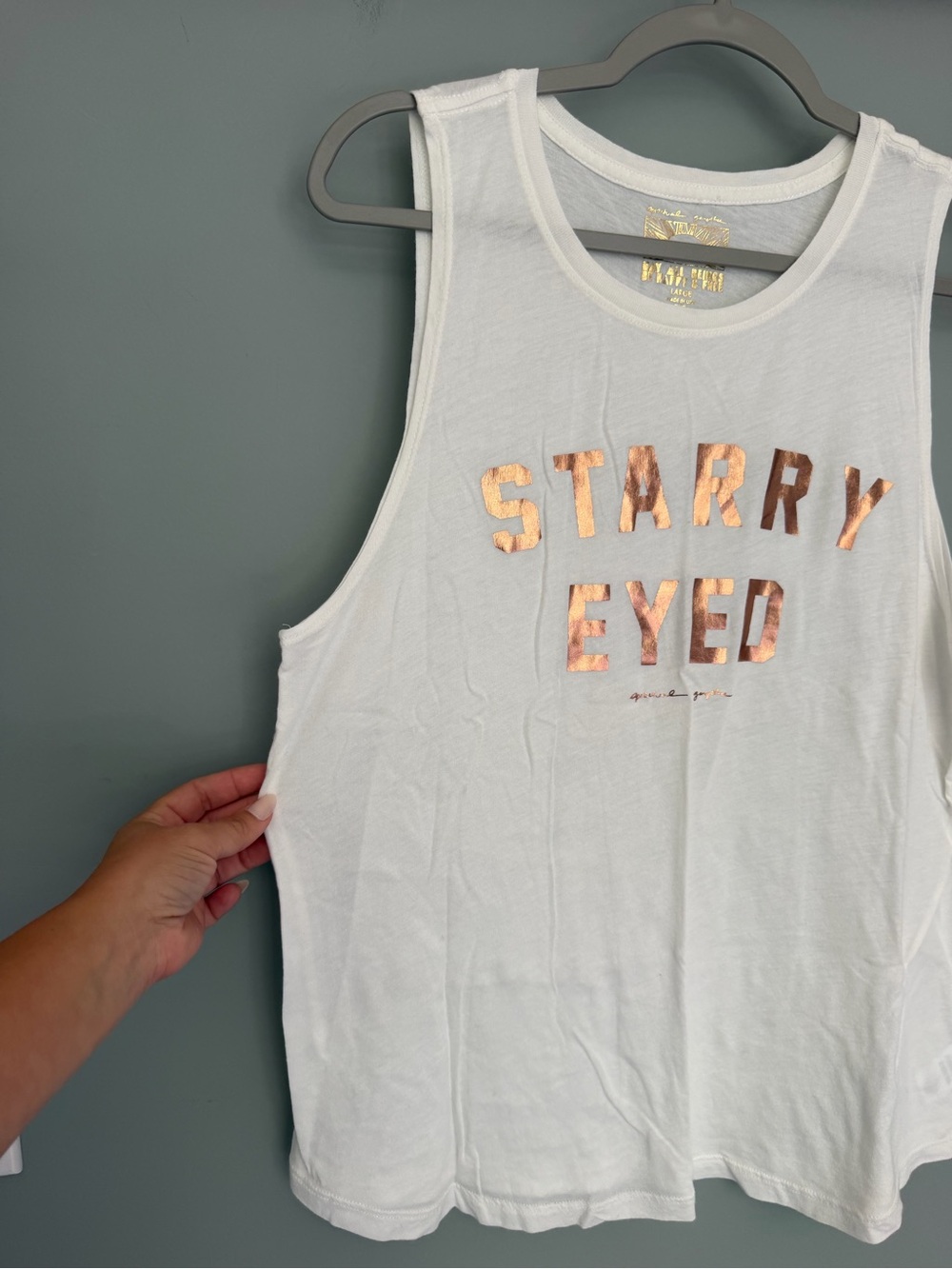Spiritual Gangster "Starry Eyed" White Rose Gold Graphic Muscle Tank Top - Picture 5 of 15